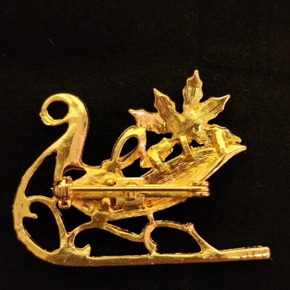 Sleigh Brooch Christmas Vintage - Picture 3 of 5